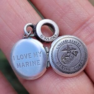 Locket 925 sterling silver Marine Corps "I LOVE MY MARINE" rare bracelet charm